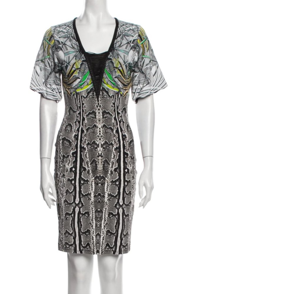 ROBERTO CAVALLI Snake Animal Print White Bodycon Dress